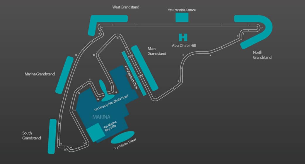 Plattegrond van het Yas Marina formule 1 circuit