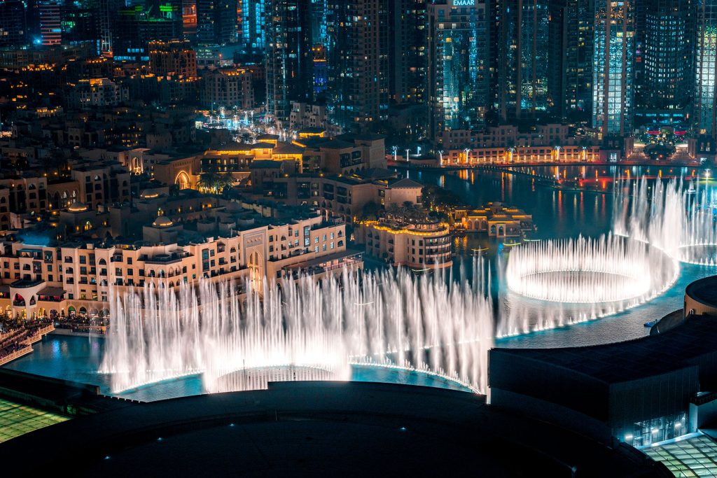 De Dubai Fountain bij de Burj Khalifa