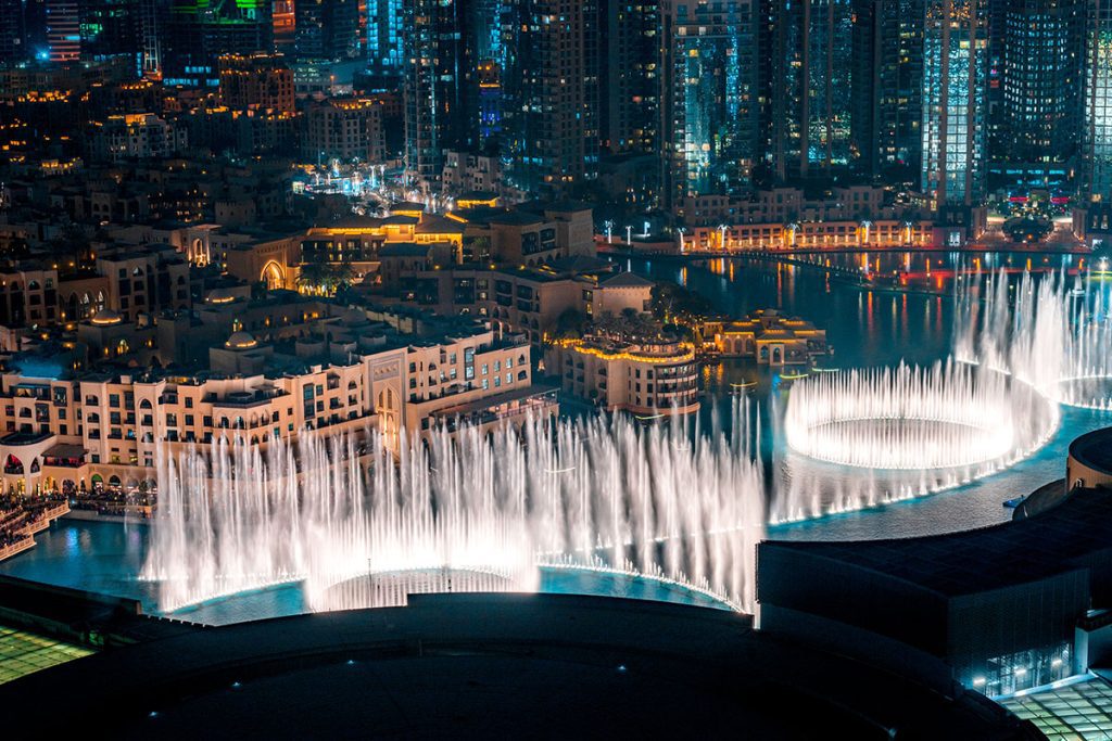 De Dubai Fountain bij de Burj Khalifa
