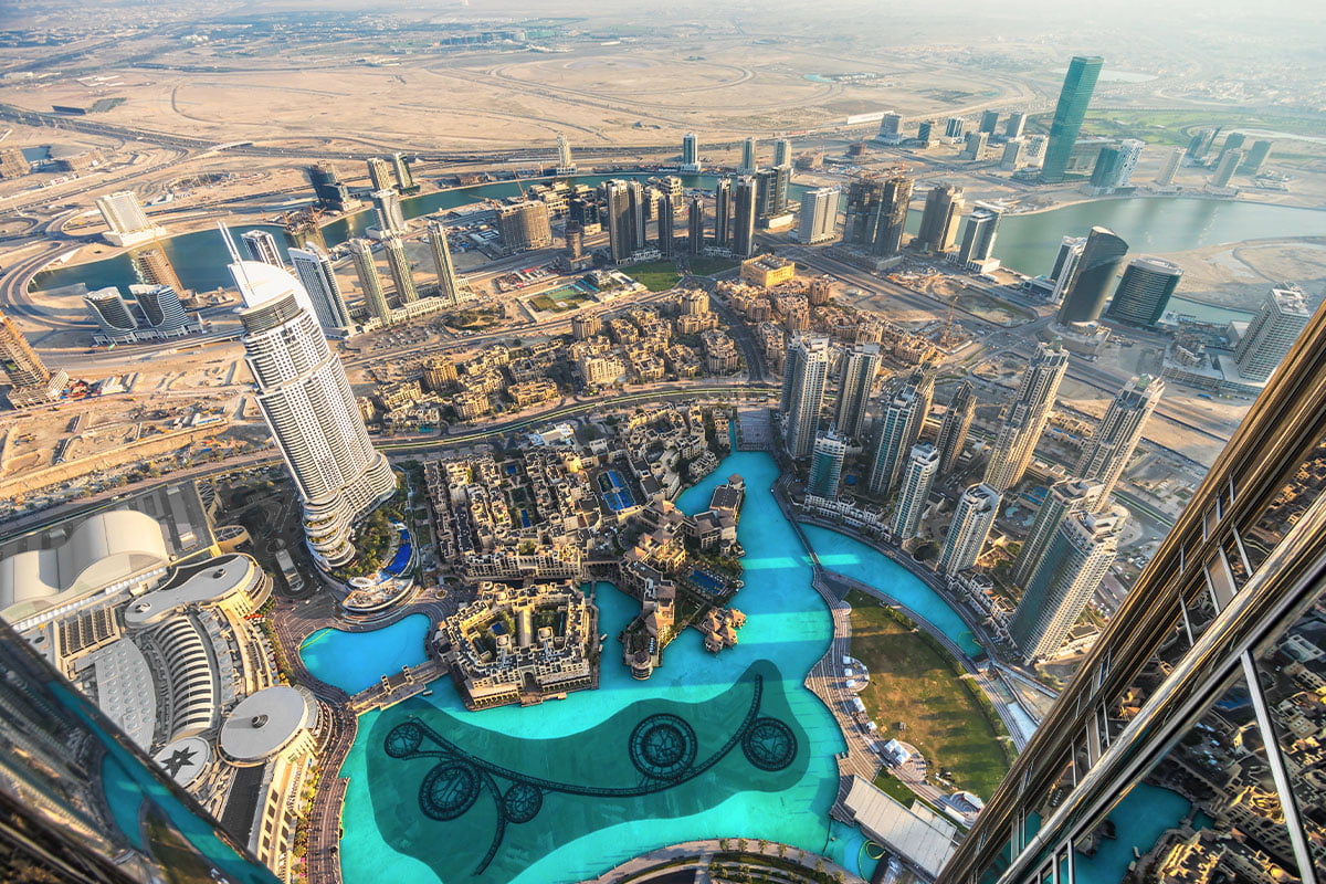 Uitzicht vanuit het uitkijkpunt in de Burj Khalifa